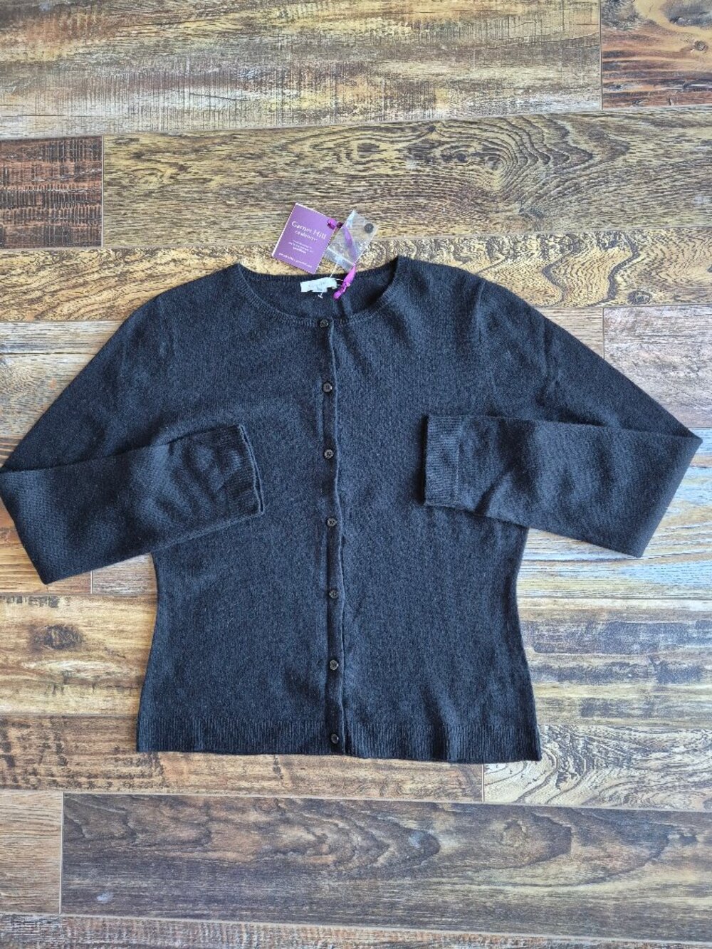 NEW Garnet Hill 100% 2-Ply Cashmere Crewneck Slim-Fit Cardigan Button Black